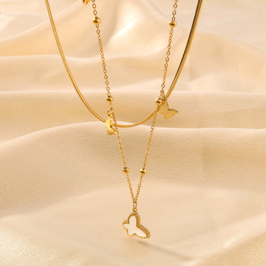 Minimalist Butterfly Pendant Necklace with Polished Stainless Steel Chain and Titanium Steel Butterfly Charm in Geometric Shape