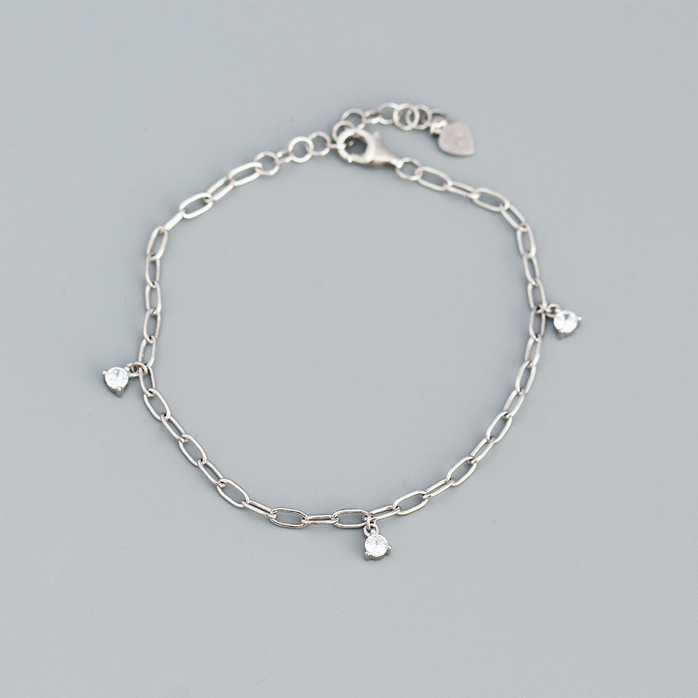Sweet Minimalist 925 Sterling Silver Geometric Plated Bracelet with Diamond Inlay for Women