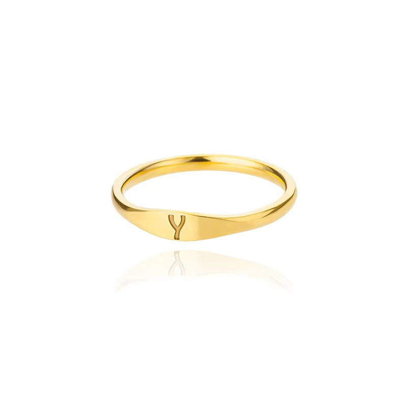 Minimalist Luxury Plated Stainless Steel Letter Ring Unisex