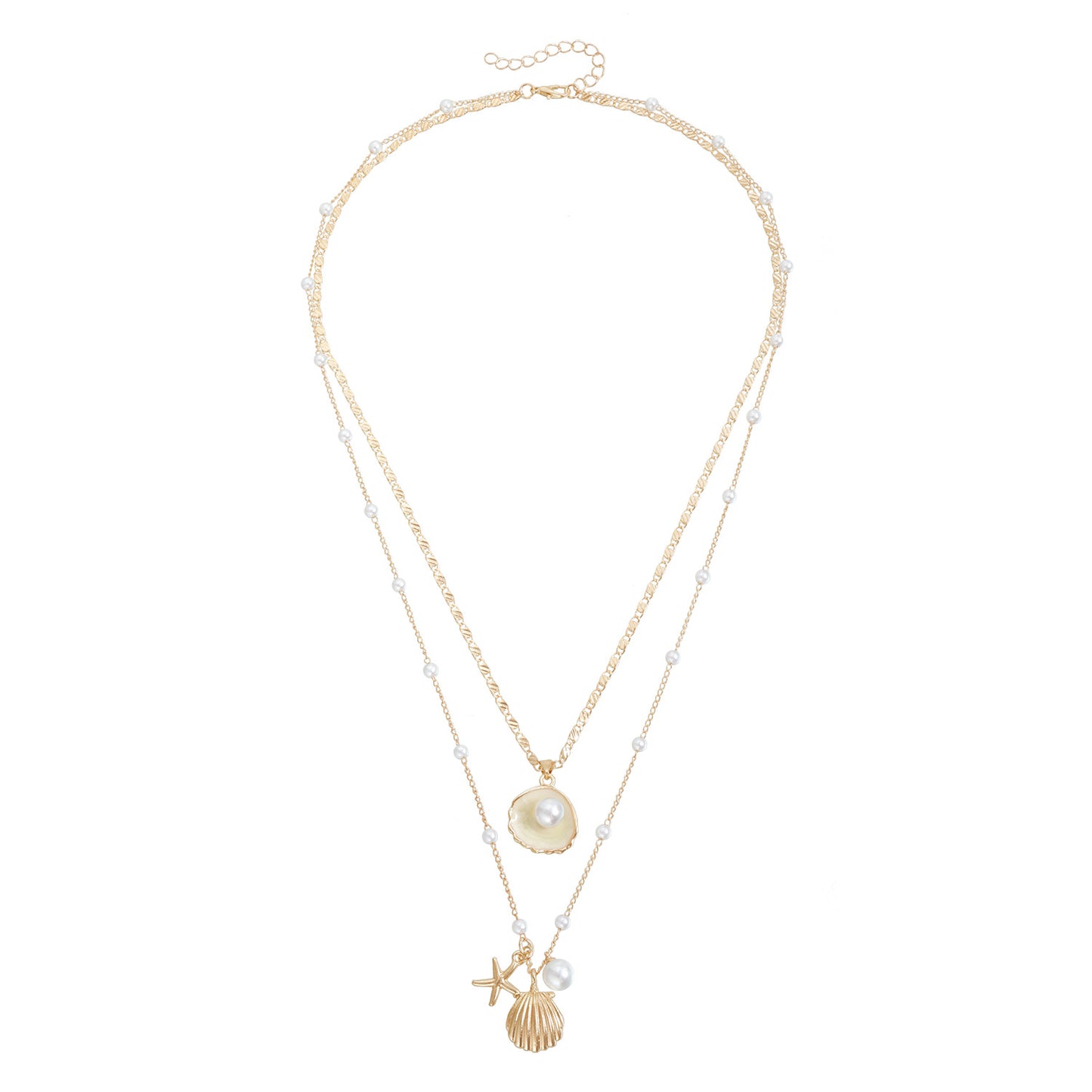 Collar con temática playera con colgante de concha marina y estrella, de aleación con acabado chapado para mujer