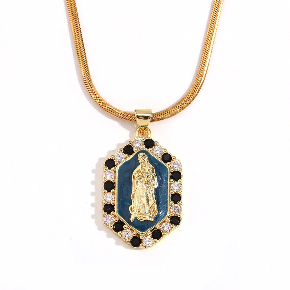 Vintage Fashion Hexagonal Titanium Steel Pendant Necklace with 18K Gold Plating and Enamel Finish