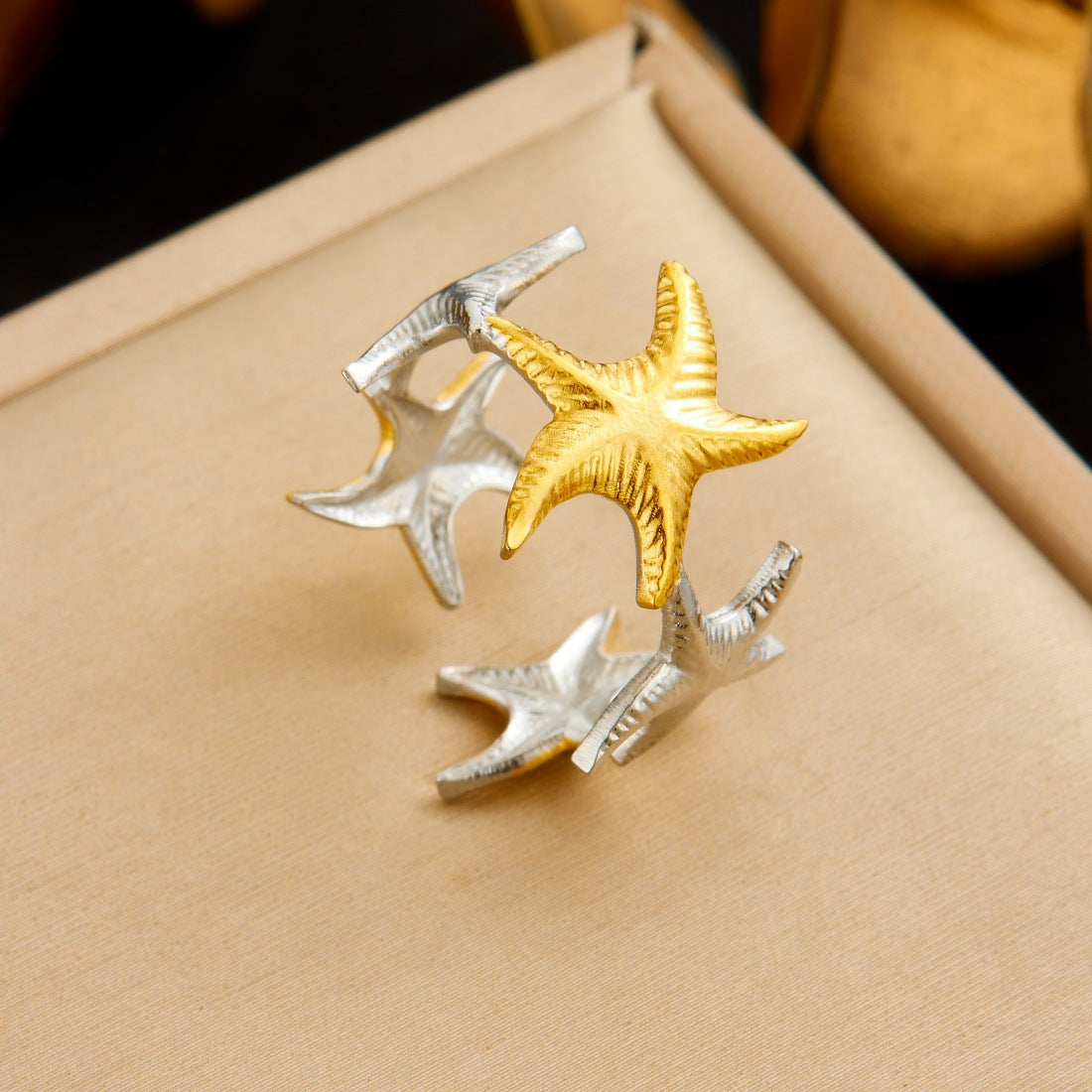 Trendy Gold Plated Floral Bow Stainless Steel Open Ring