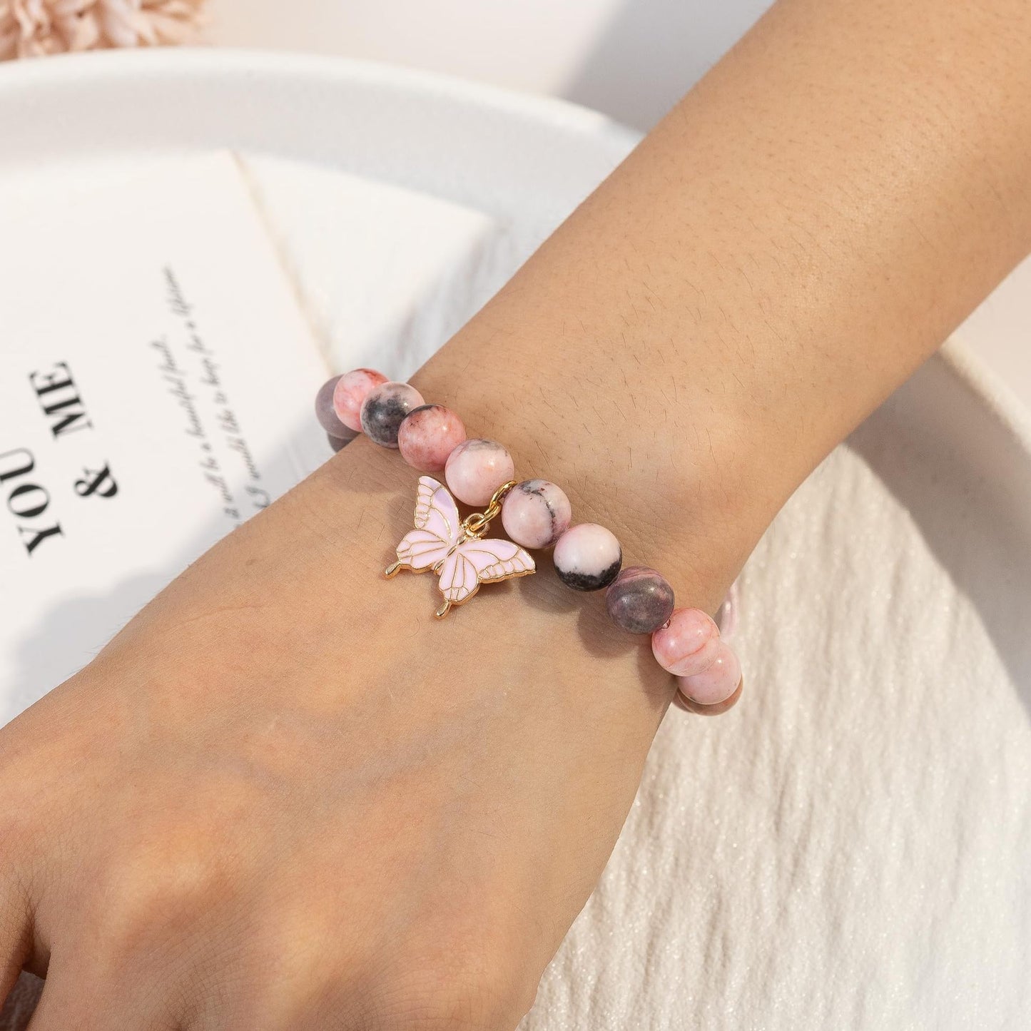 Elegant Agate Butterfly Floral Bracelet for Women