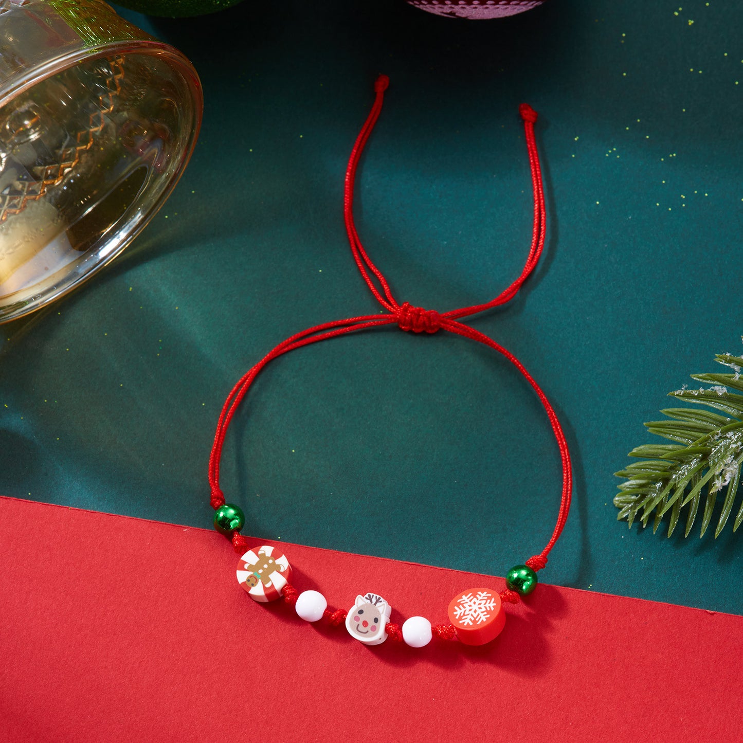 Fashionable Christmas-Themed Polymer Clay Bracelet for Women Featuring Santa Claus Snowman and Snowflake Charms Handmade for Holiday Gifting
