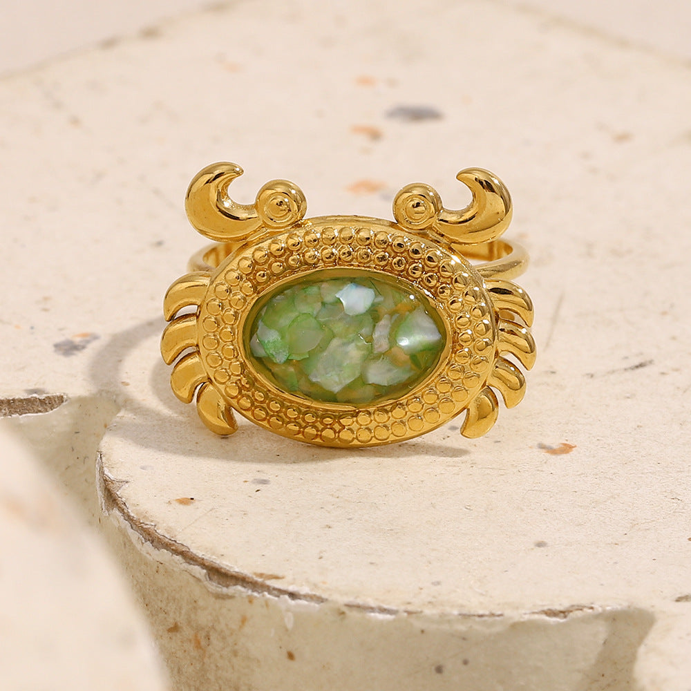 Anello da donna in acciaio inossidabile a forma di granchio, alla moda, con placcatura in oro 18 carati e finitura smaltata