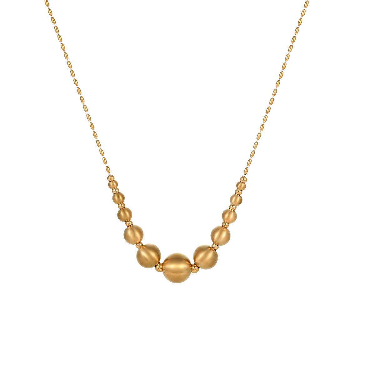 Collana da donna alla moda con perline a occhio di gatto in acciaio al titanio spazzolato con pendente geometrico placcato in oro 18 carati e delicata catena clavicolare