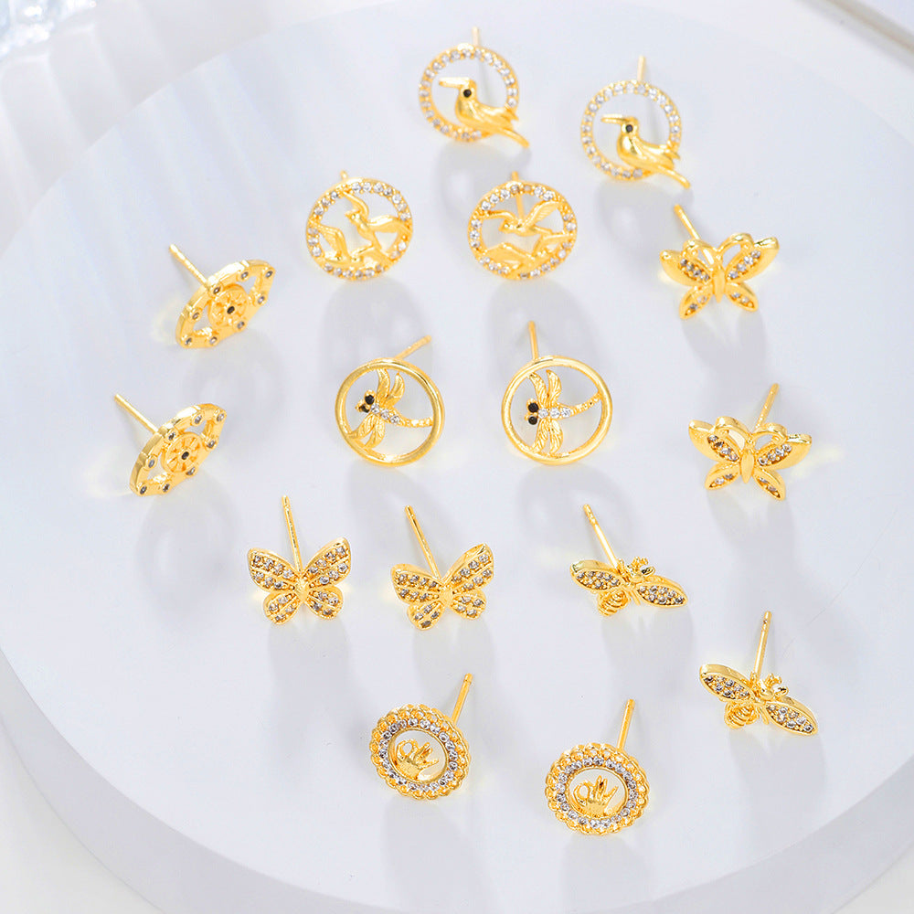Minimalist 18K Gold Plated Brass Butterfly Stud Earrings with Cubic Zirconia