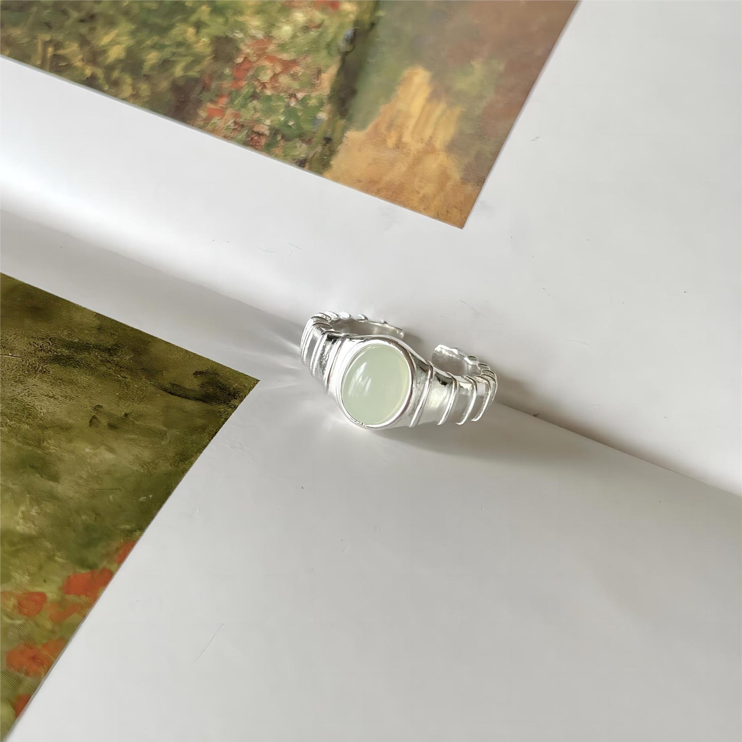 Sweet 925 Sterling Silver Oval Heart Crystal Ring Geometric Plated