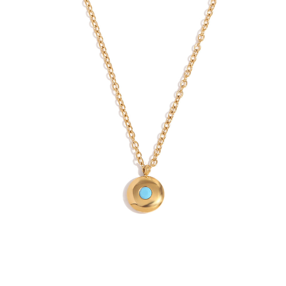 Minimalist 18K Gold Plated Stainless Steel Round Geometric Pendant Necklace for Women