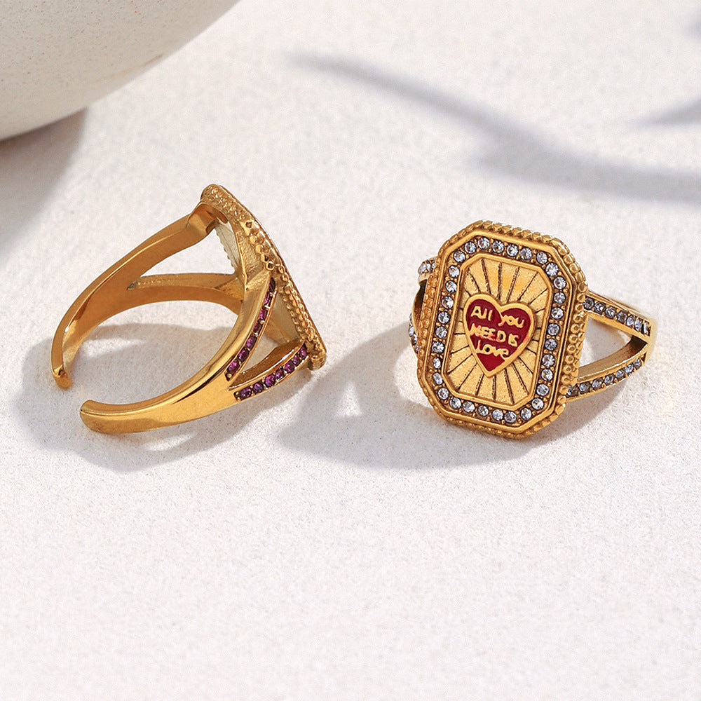 Anello da donna in acciaio inossidabile con placcatura in oro 18 carati e finitura smaltata, stile geometrico francese vintage