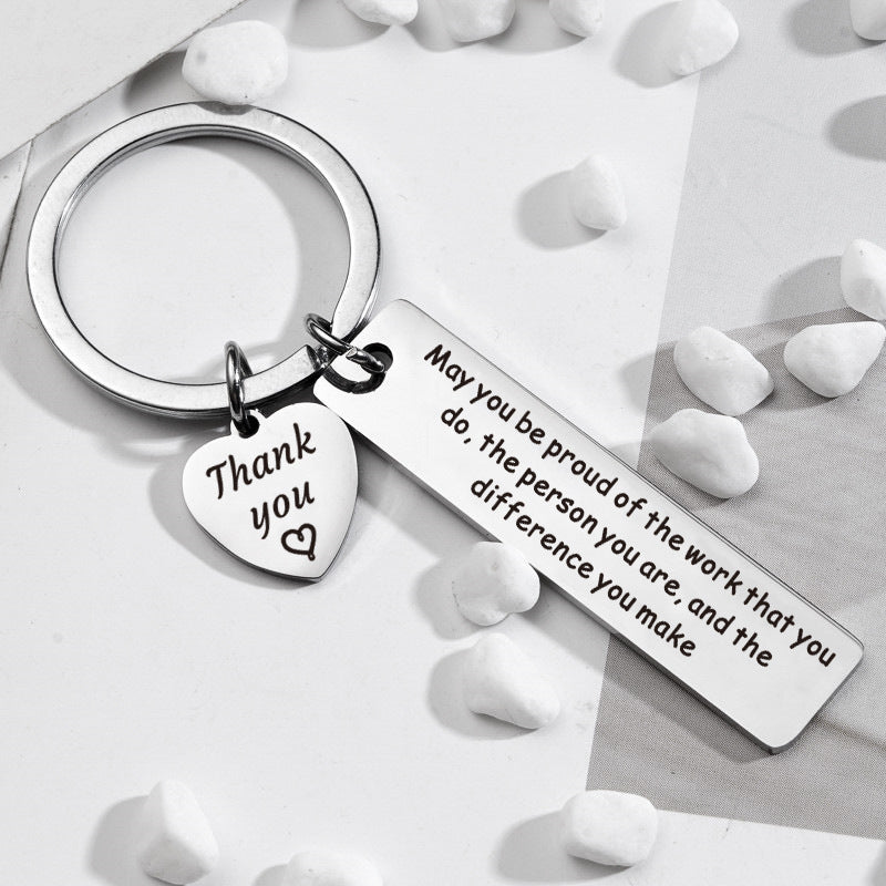 Sweet and Edgy Heart-Shaped Titanium Steel Pendant with Engraving, Polished Finish Keychain Accessory