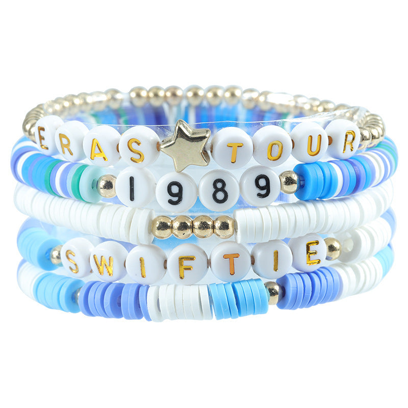 Colorful Letter Number Beaded Stretch Bracelet Set Resin Unisex