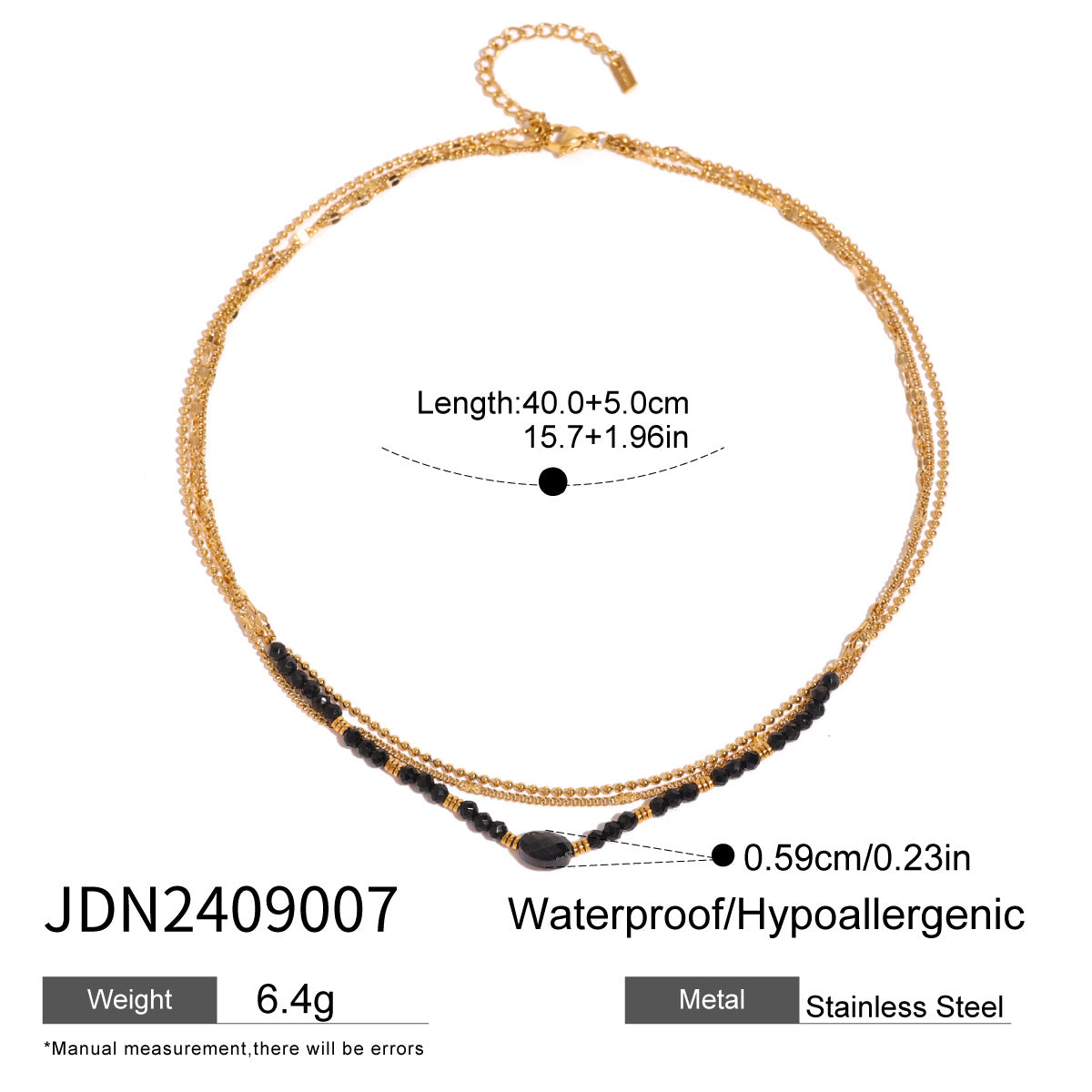 Minimalist U-Shaped Stainless Steel Black Crystal Pendant Necklace for Women with Plated Finish and Geometric Design