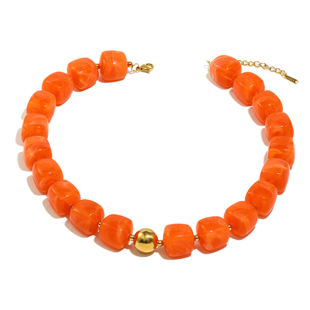 Collana con Pendente Minimalista Geometrico in Acrilico e Acciaio Inossidabile per Donna con Placcatura in Oro 18K