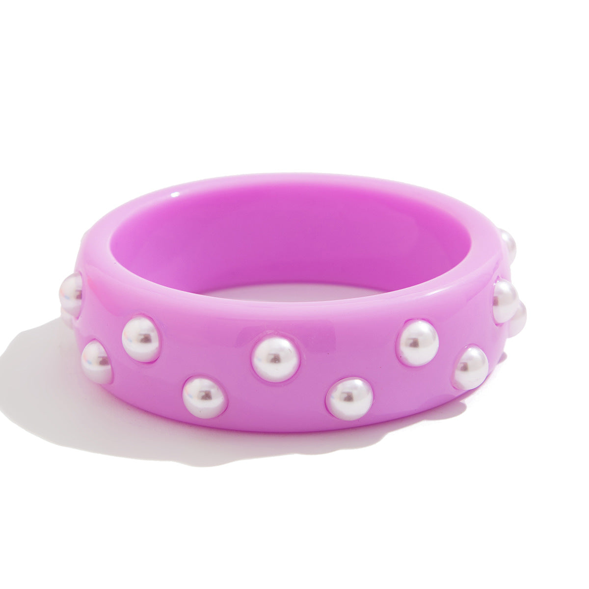 Pulsera ancha tipo brazalete de resina con efecto perla irregular estilo Ins, con polvo brillante y detalles de lunares