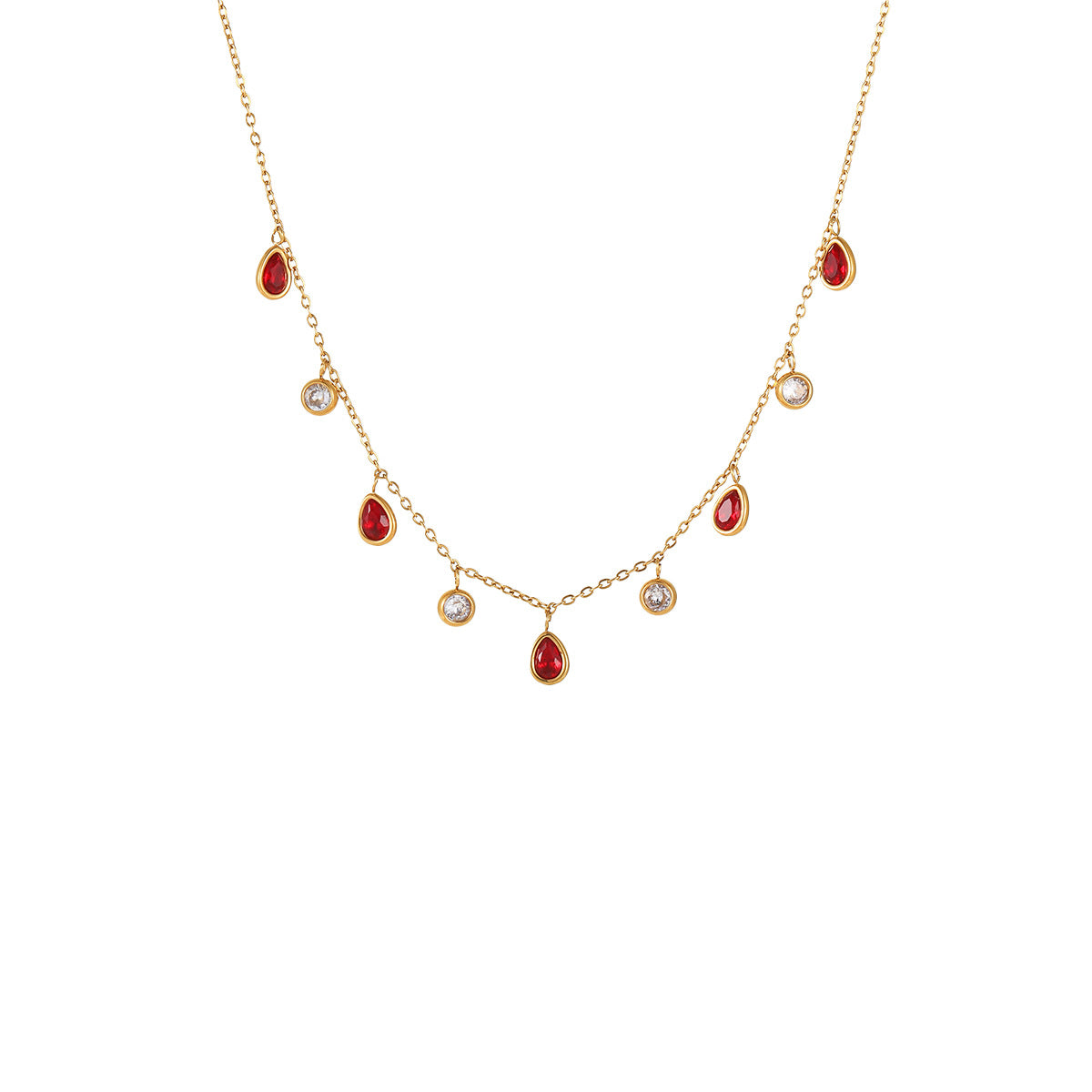 Fashionable Geometric Stainless Steel Pendant Necklace with Colorful Zircon Tassels Plated in 18K Gold for Women