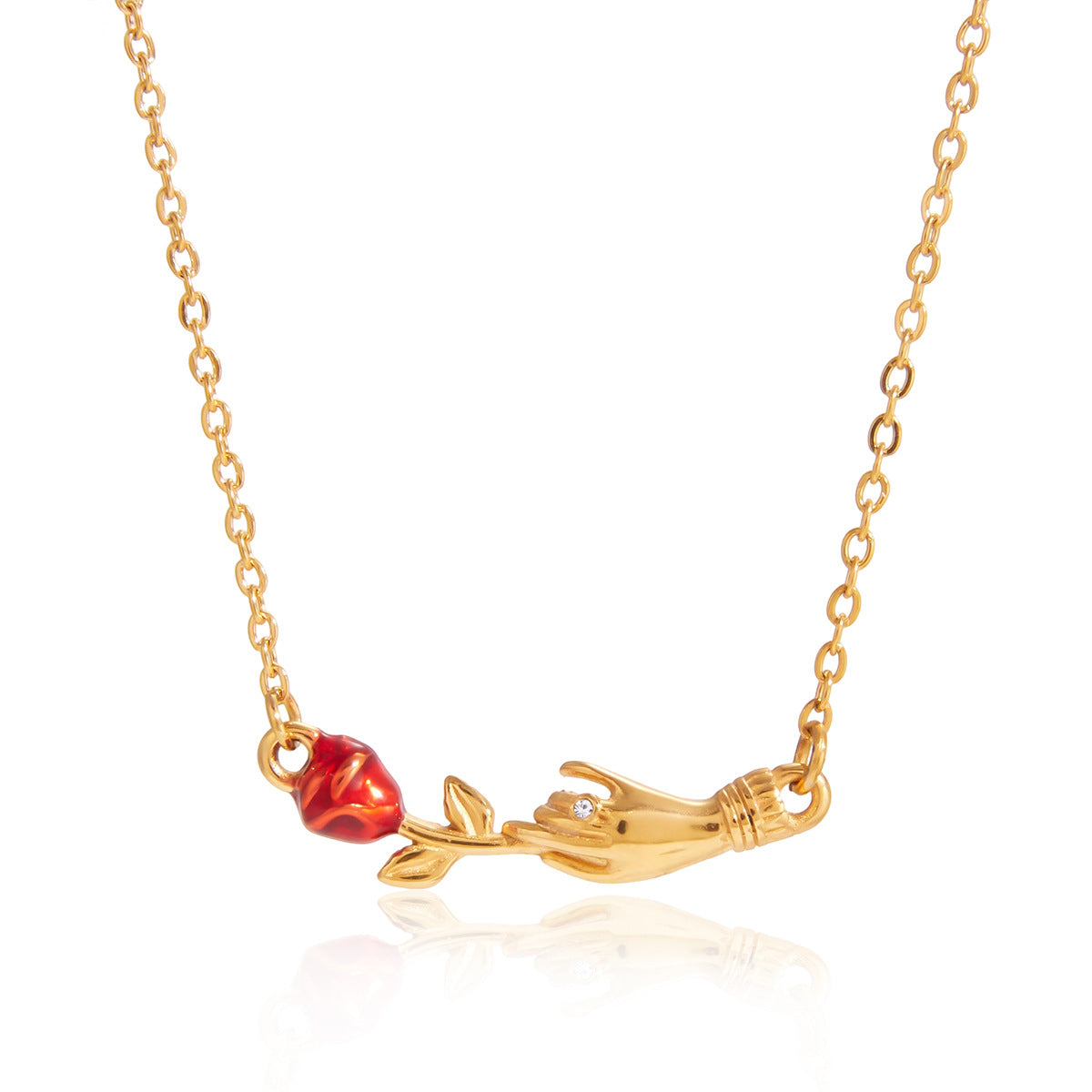 Collana da donna minimalista con pendente geometrico a rosa in acciaio al titanio placcato PVD oro 18 carati
