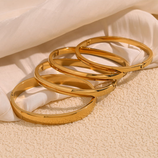 Minimalist Elegant 18K Gold Plated Stainless Steel Geometric Bangle for Women