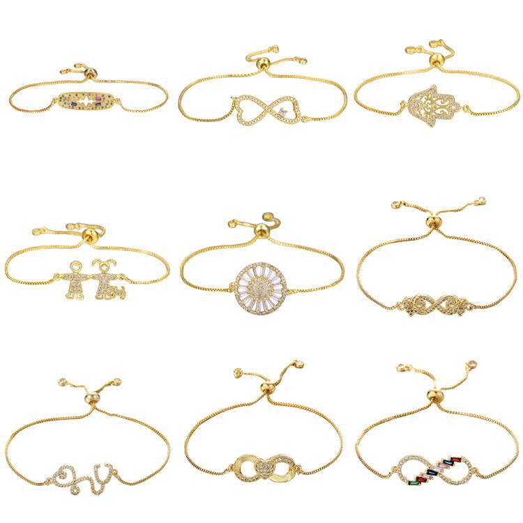 Minimalist Geometric Round Brass Plated Bracelet with Cubic Zirconia for Women