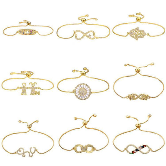 Minimalist Geometric Round Brass Plated Bracelet with Cubic Zirconia for Women