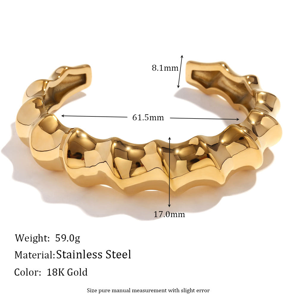 Minimalist Spiral Bamboo Cuff Bracelet for Women in Stainless Steel with 18K Gold Plating