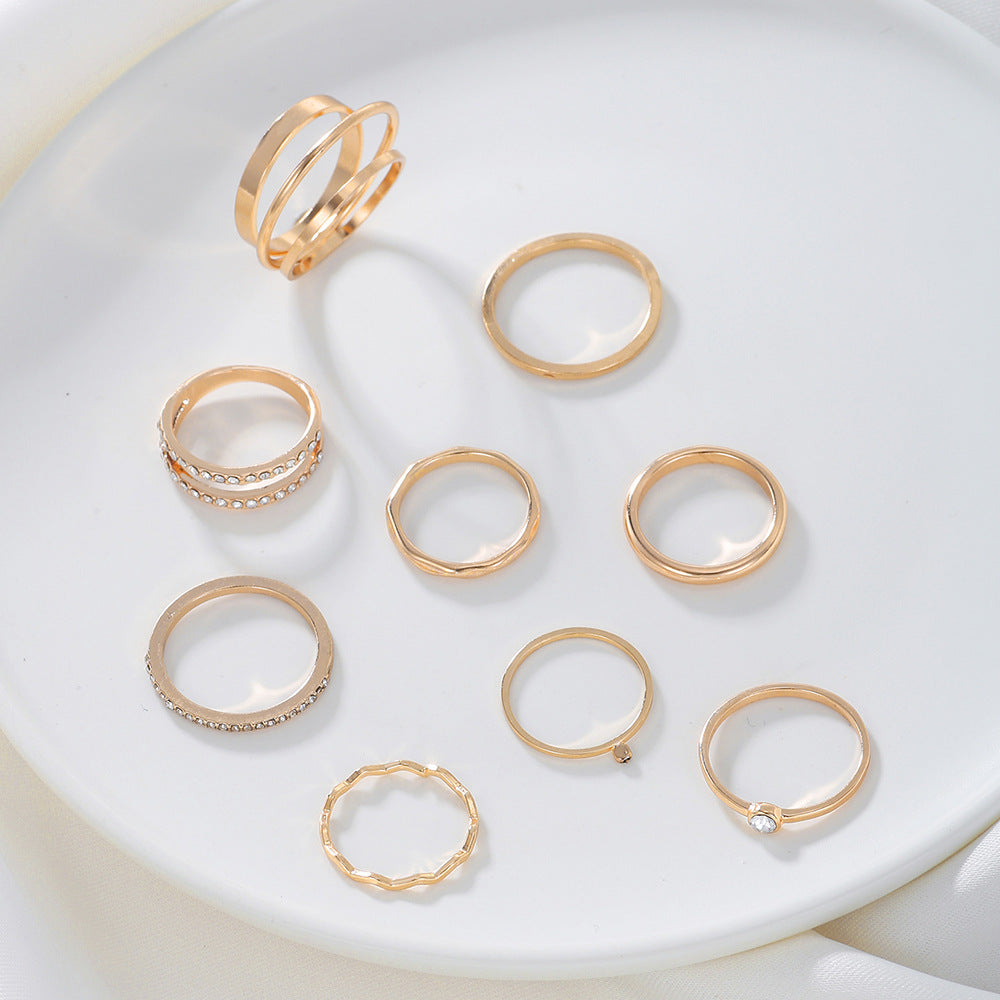 Minimalist Vintage Geometric Alloy Ring with Rhinestone and Crystal Inlay Plated Finish Unisex