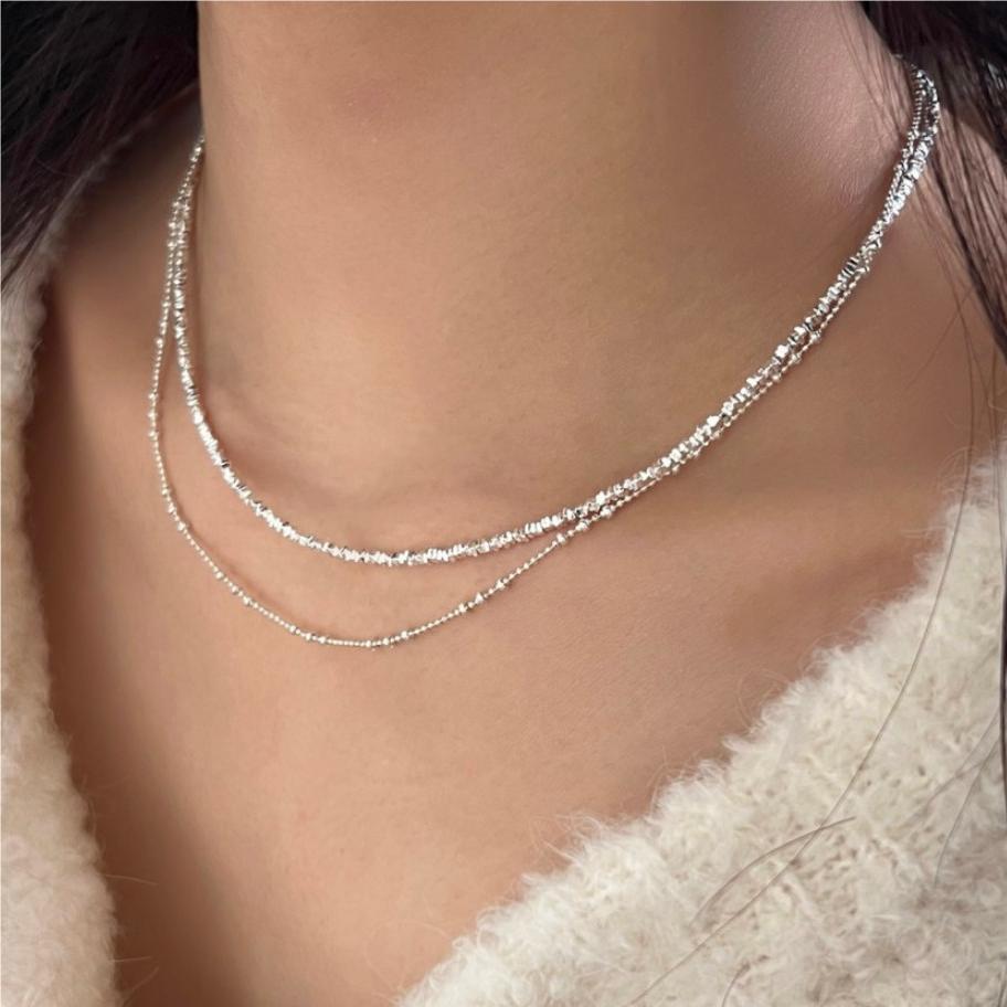 Minimalist Geometric Shaped 925 Sterling Silver Snake Chain Necklace with Rainbow Accents