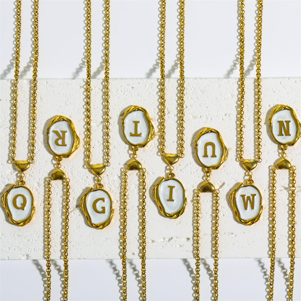 Collana Minimalista in Acciaio Inossidabile a Forma di Lettera con Placcatura in Oro 18K e Catena a O per Uomo e Donna