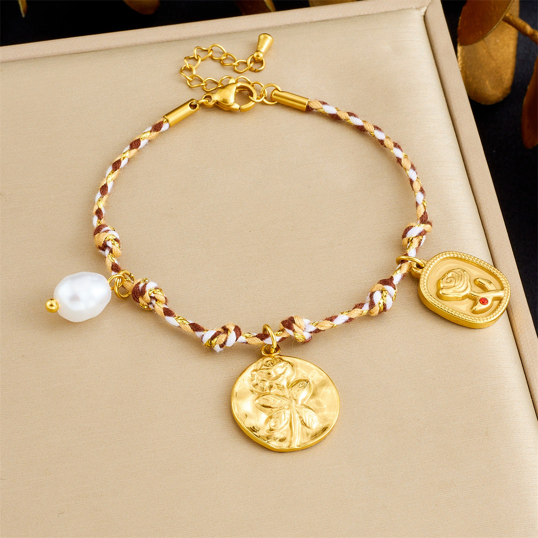 Bohemian Vintage Gold Plated Stainless Steel Bracelet with Heart Floral Butterfly Round Square Charms