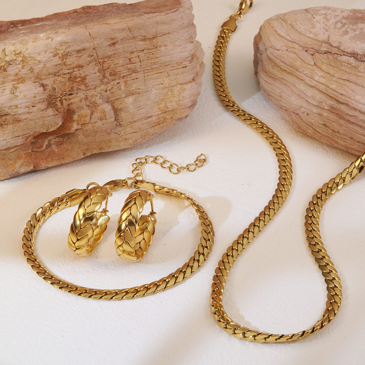 Set collana da donna con catena barbazzale in acciaio inossidabile placcato oro 18 carati con pianta di grano