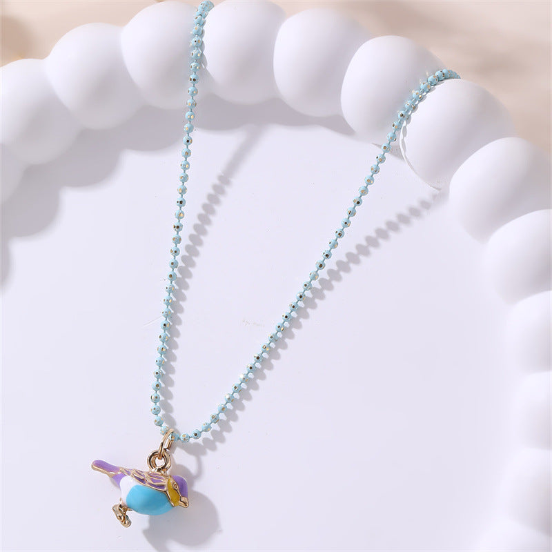 Cute Giraffe Pendant Necklace for Girls with Bowknot Design, Glass Bead Accents, Alloy Charm, Sweet Floral Pattern, Adjustable Length Chain