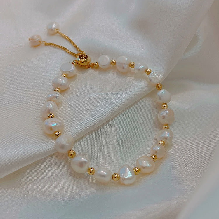 Vintage Luxury Geometric Cubic Zirconia Inlaid Pearl Bracelet for Women