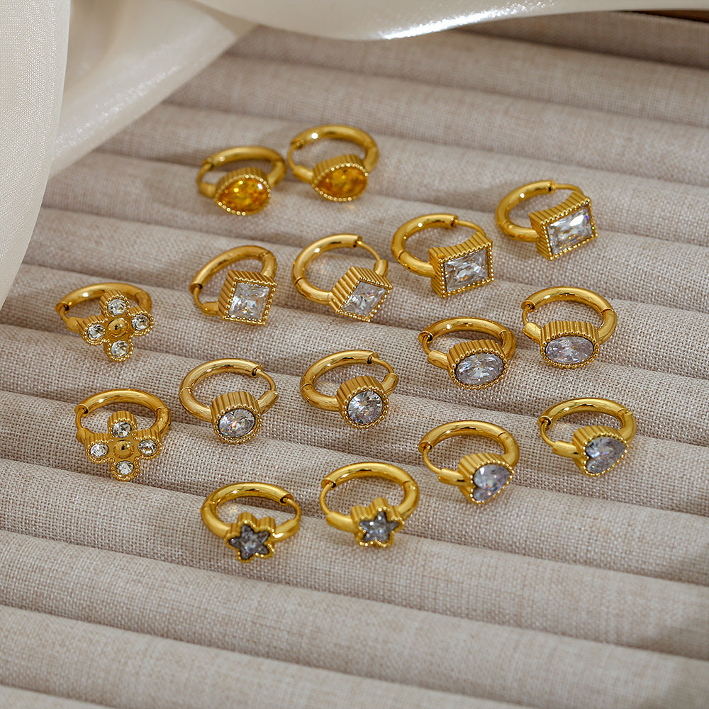 Pendientes de aro geométricos minimalistas de lujo francés vintage para mujer de acero inoxidable con chapado en oro de 18 quilates