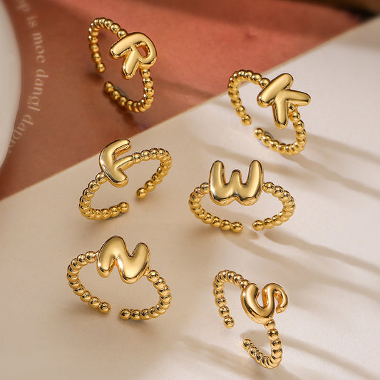 Minimalist 18K Gold Plated Brass Letter Ring for Women
