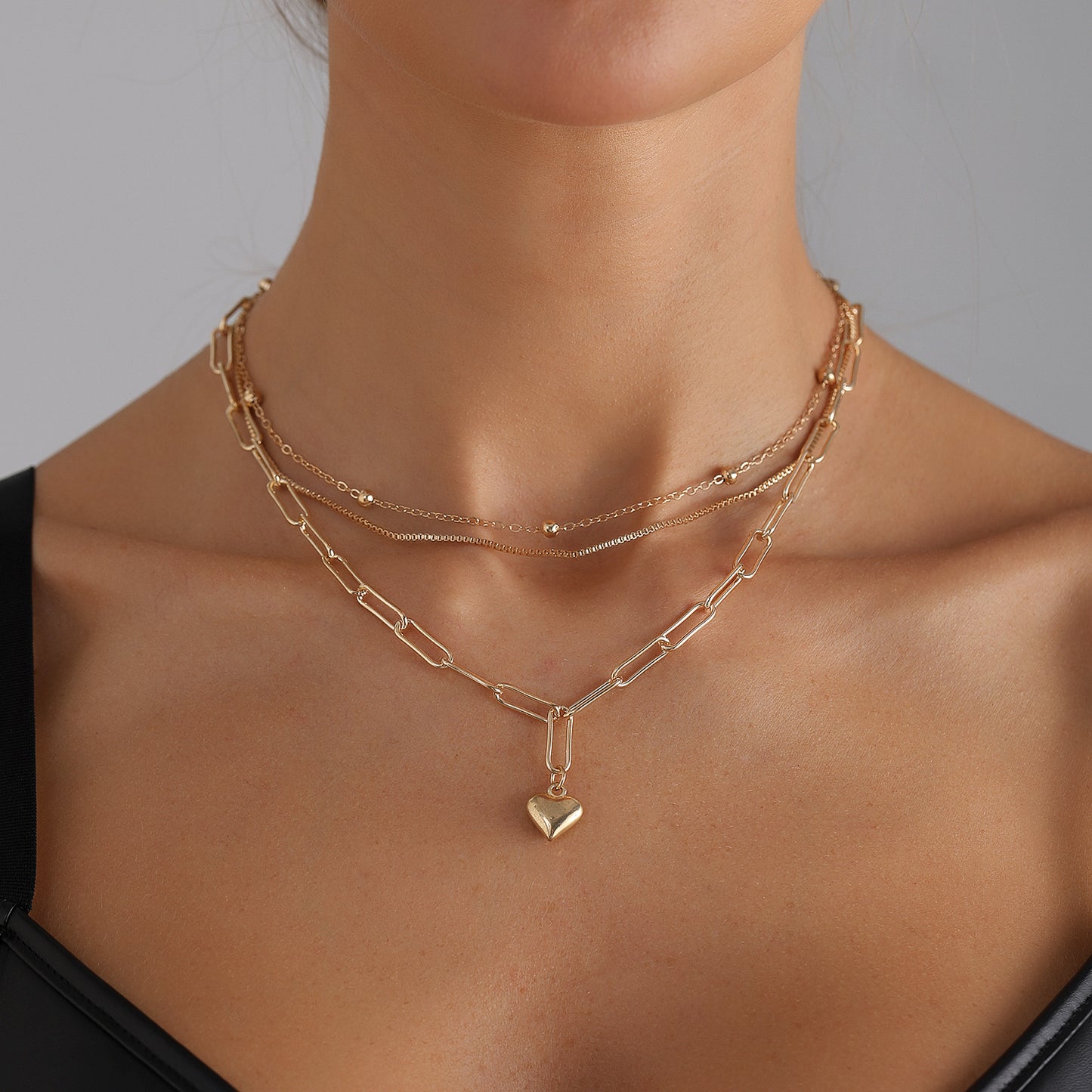 Vintage Geometric Heart Alloy Plated Necklace for Women