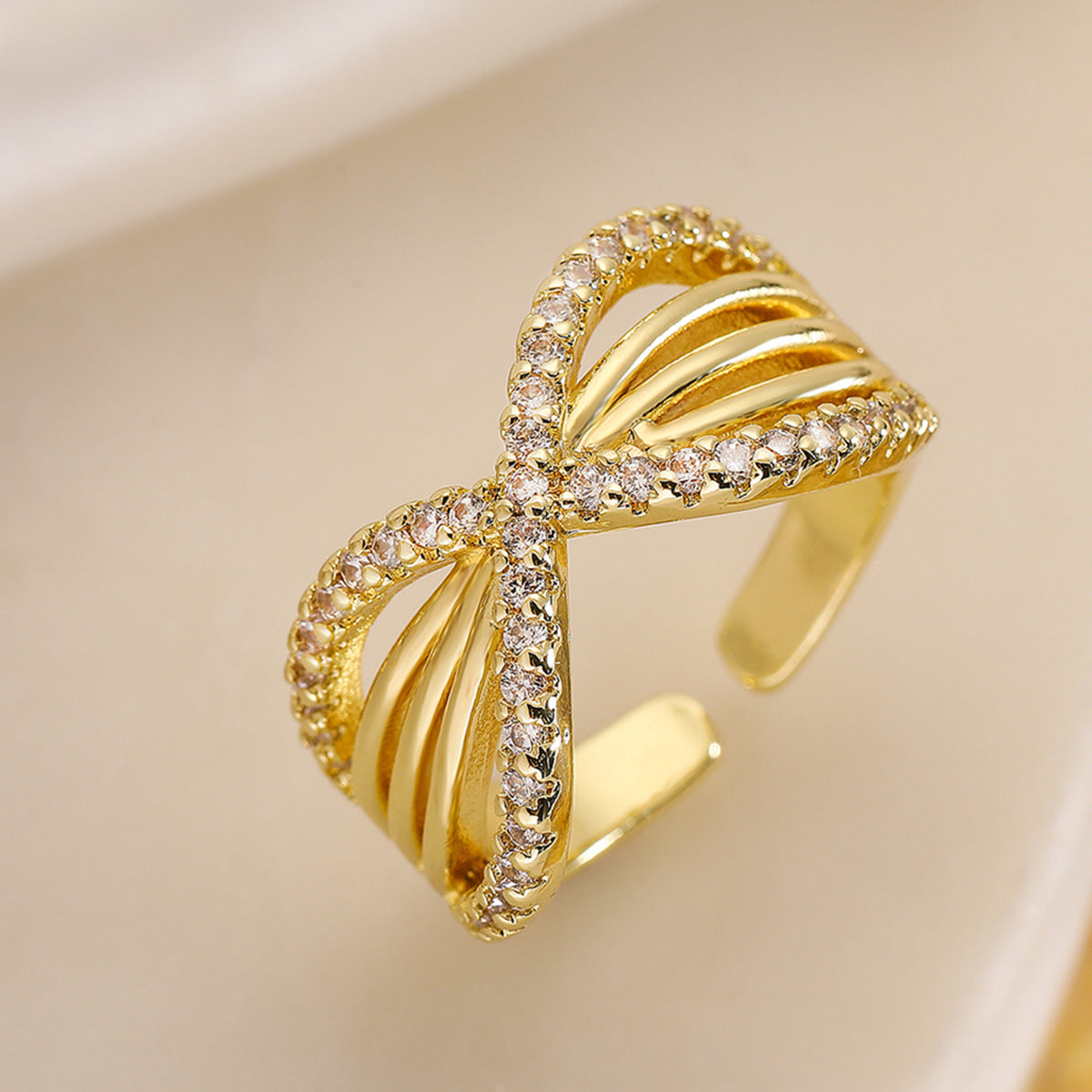 Minimalist Geometric Open Ring for Women with Zircon Inlay and Copper Plated Finish