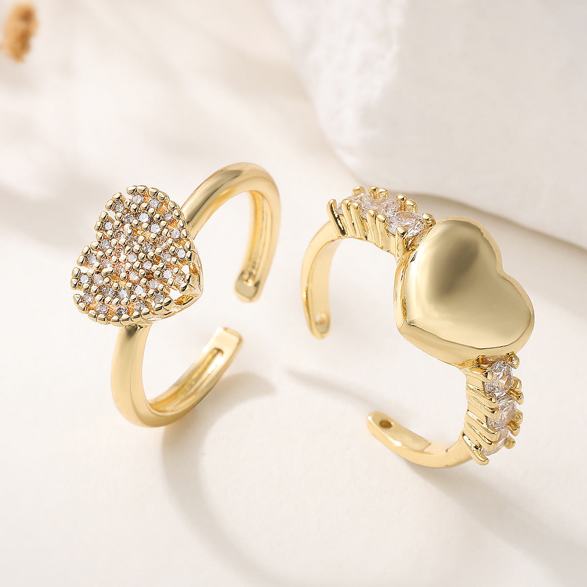 Minimalist 18K Gold Plated Brass Heart Ring with Cubic Zirconia for Women