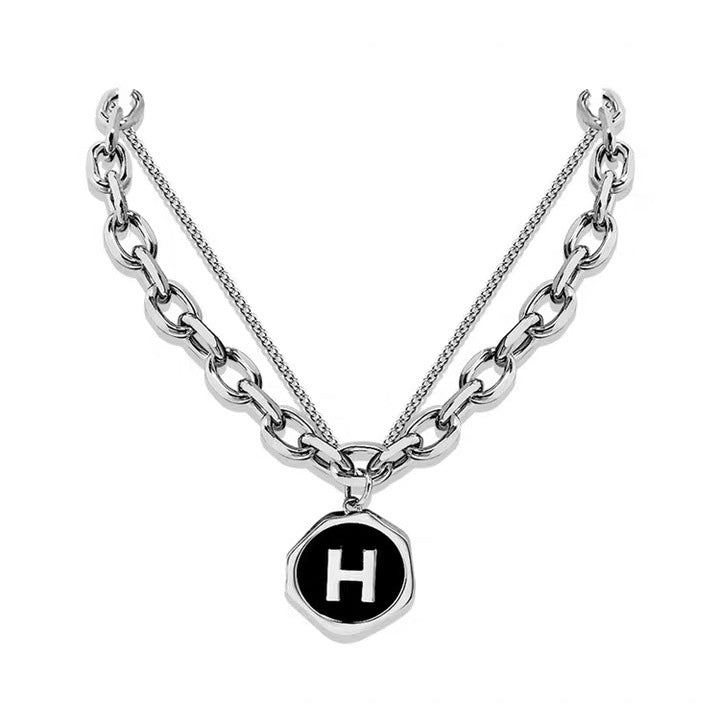 Minimalist Geometric H Letter Pendant Necklace for Women Titanium Steel Plated Clavicle Chain
