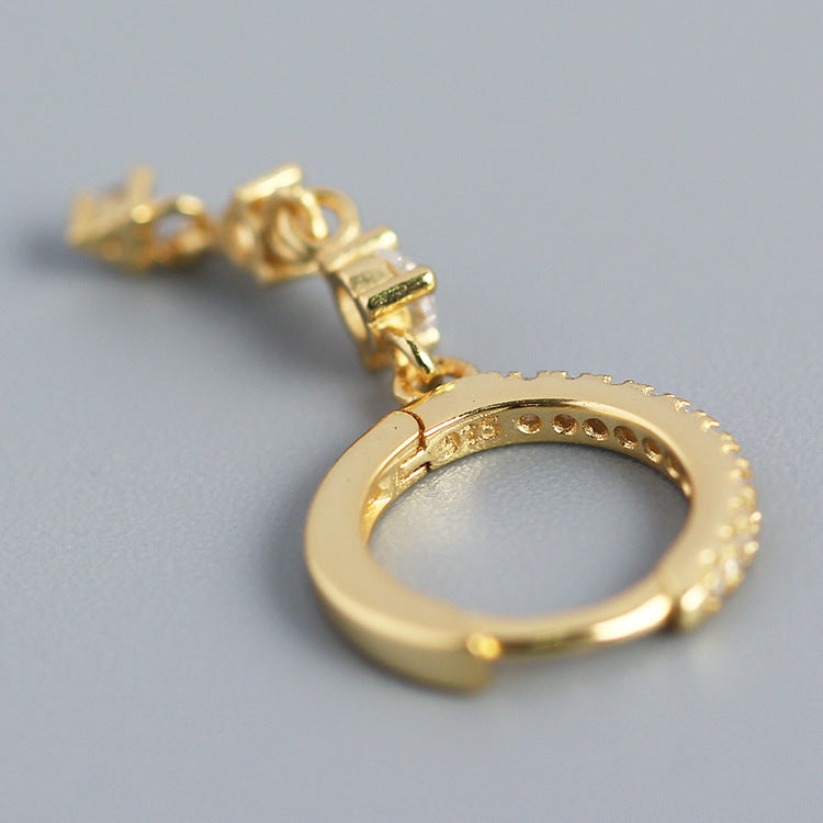 Orecchini pendenti vintage minimalisti in argento sterling 925 con intarsio di strass rotondi geometrici