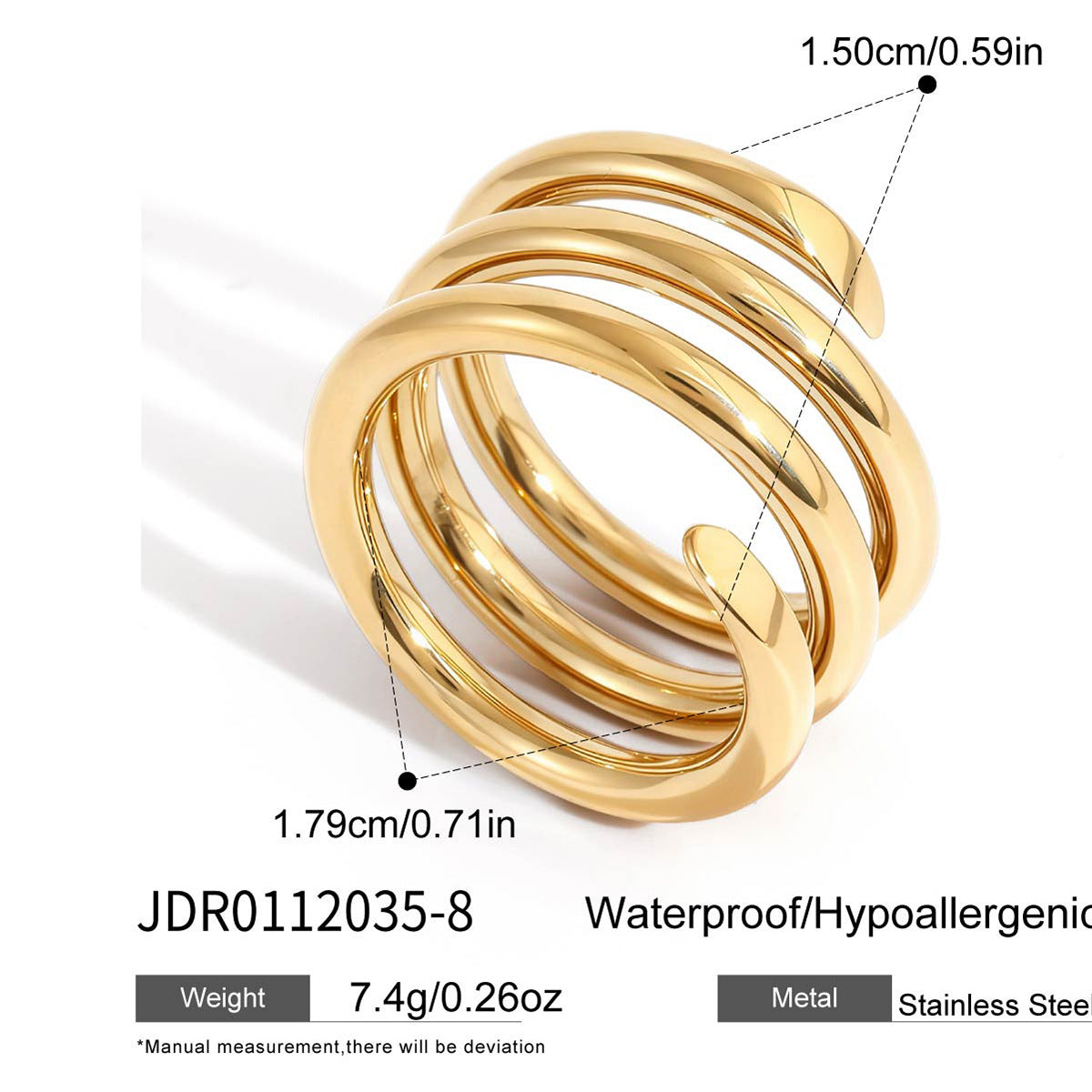 Anillo de Acero Inoxidable Geométrico Minimalista con Recubrimiento de Oro PVD al Vacío para Mujer