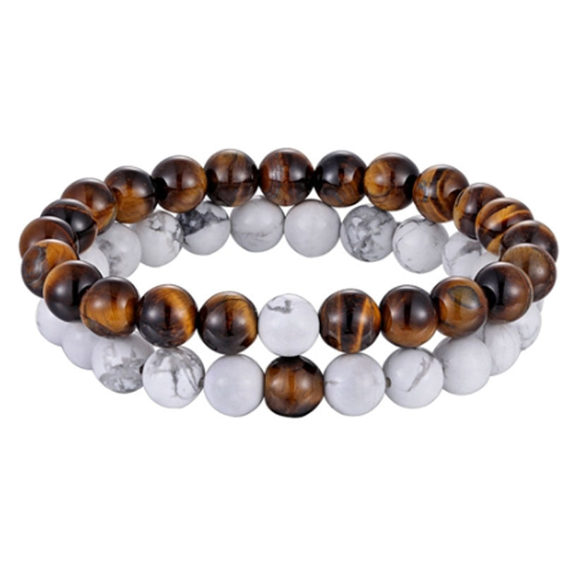 Sweet Matte Geometric White Agate Tiger Eye Volcanic Stone Charm Bar Unisex Handmade