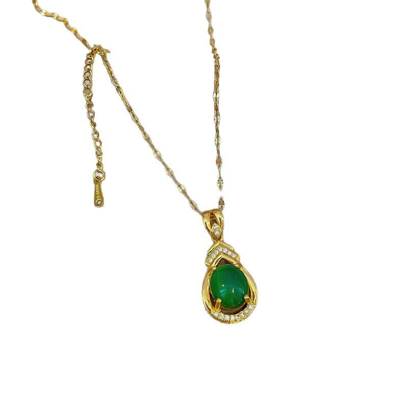 Sweet Teardrop Geometric Titanium Steel Necklace with Rhinestone Inlay and Brass Pendant for Unisex