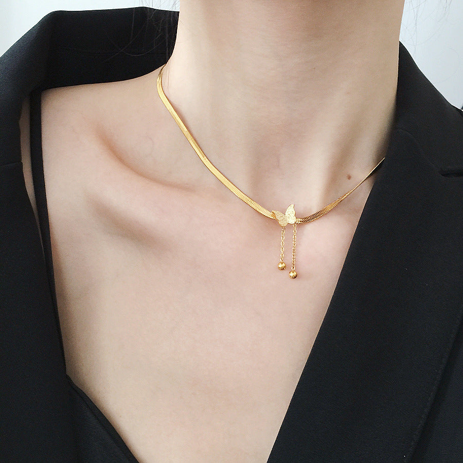 Collar Punk de Acero de Titanio con Baño de Oro de 18K con Cadena Cubana y Doble Letra D para Mujer