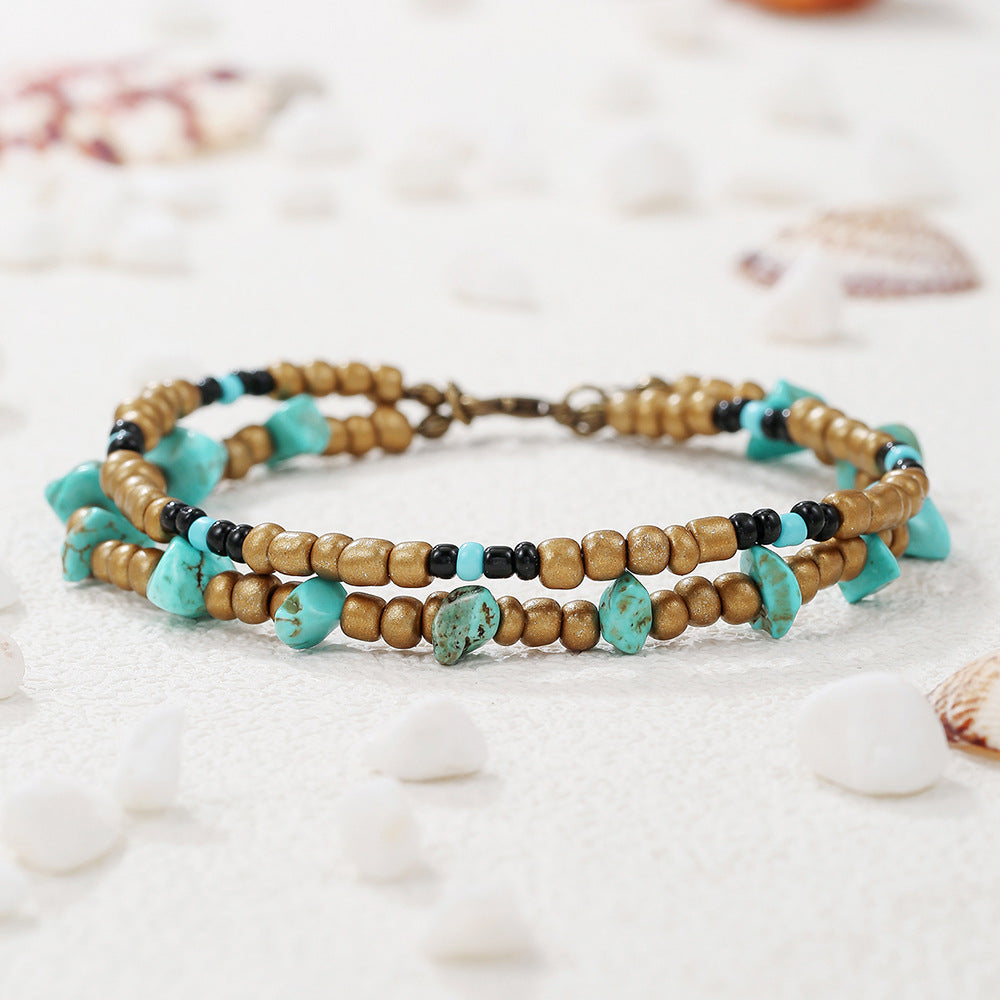Bohemian Vintage Ethnic Geometric Resin Turquoise Inlay Anklet for Women
