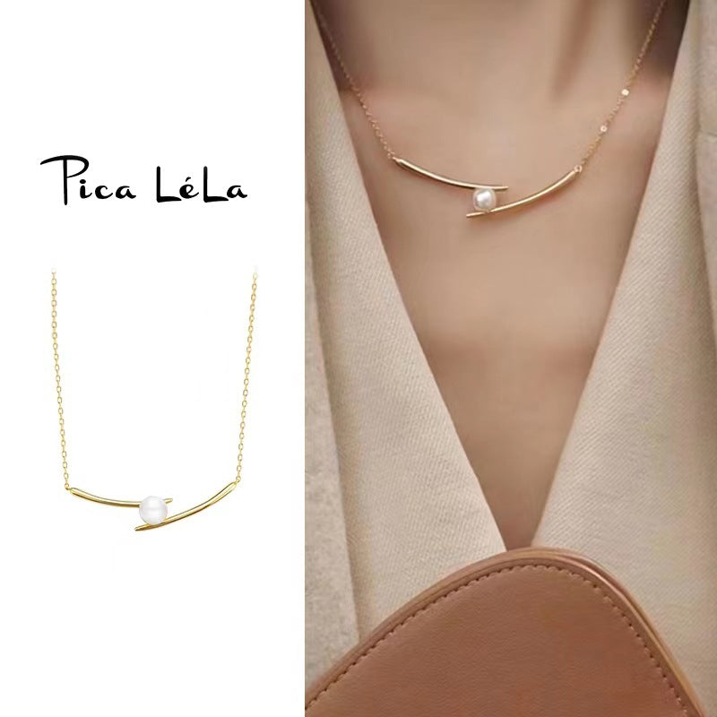 Minimalist Cross Pearl Titanium Steel Animal Pendant Necklace for Women