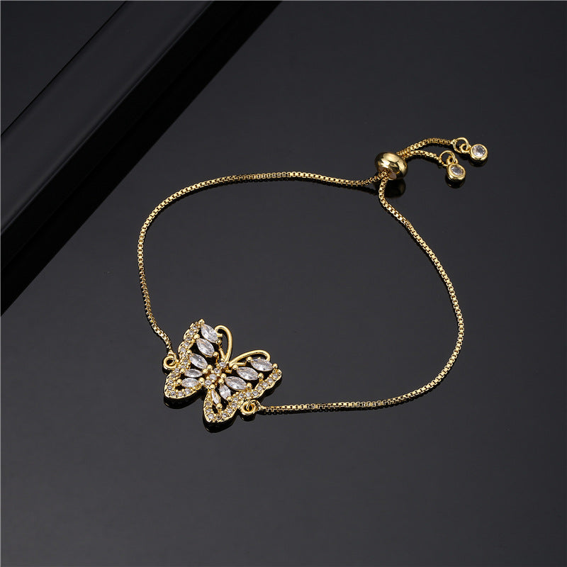 18K Gold Plated Brass Butterfly Geometric Bracelet with Cubic Zirconia for Women