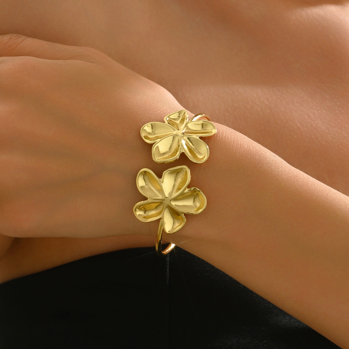 Floral Design Adjustable Opening Bracelet for Women in Alloy with Plated Finish