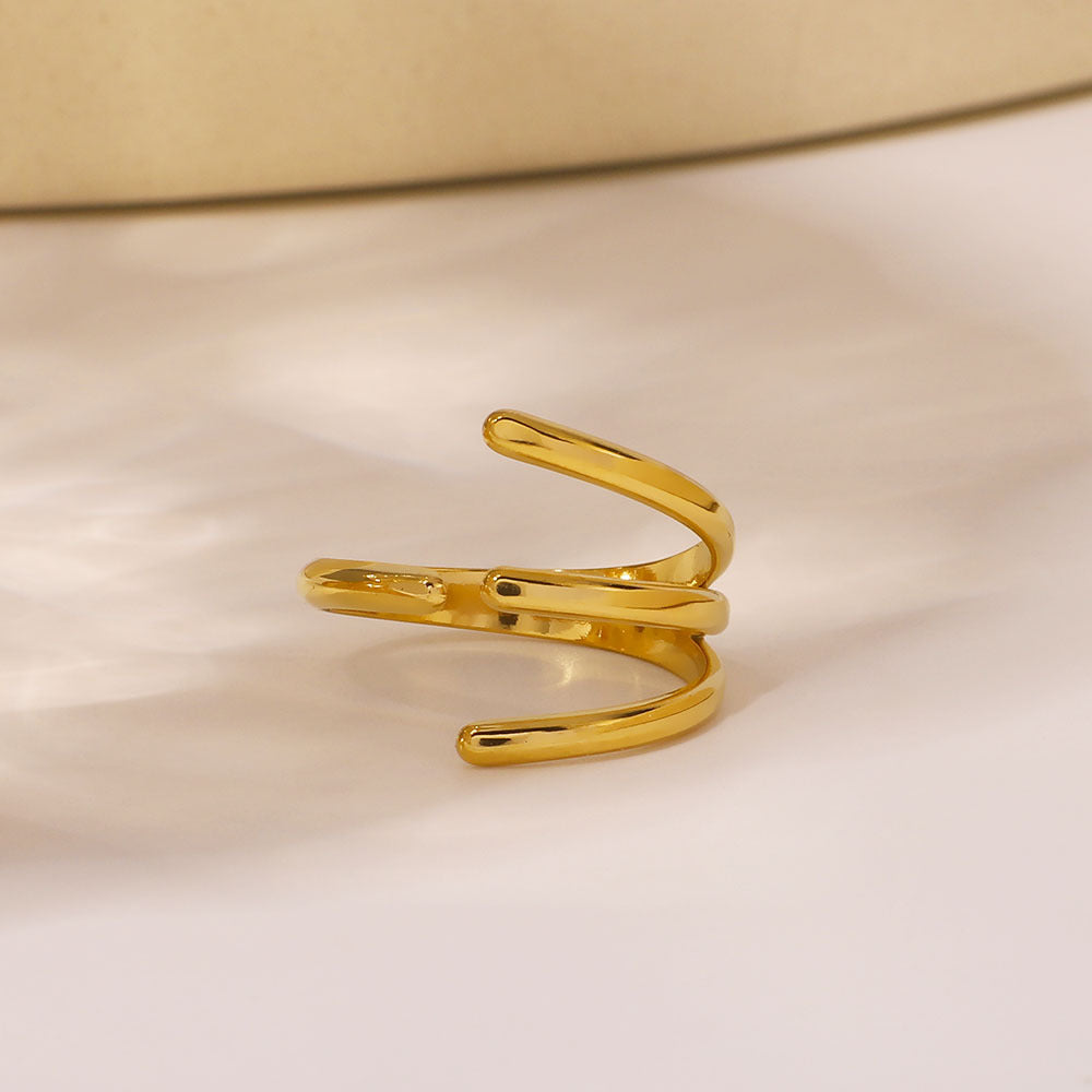 Minimalist Geometric Line Open Ring in Stainless Steel with Gold Plating for Unisex Wear