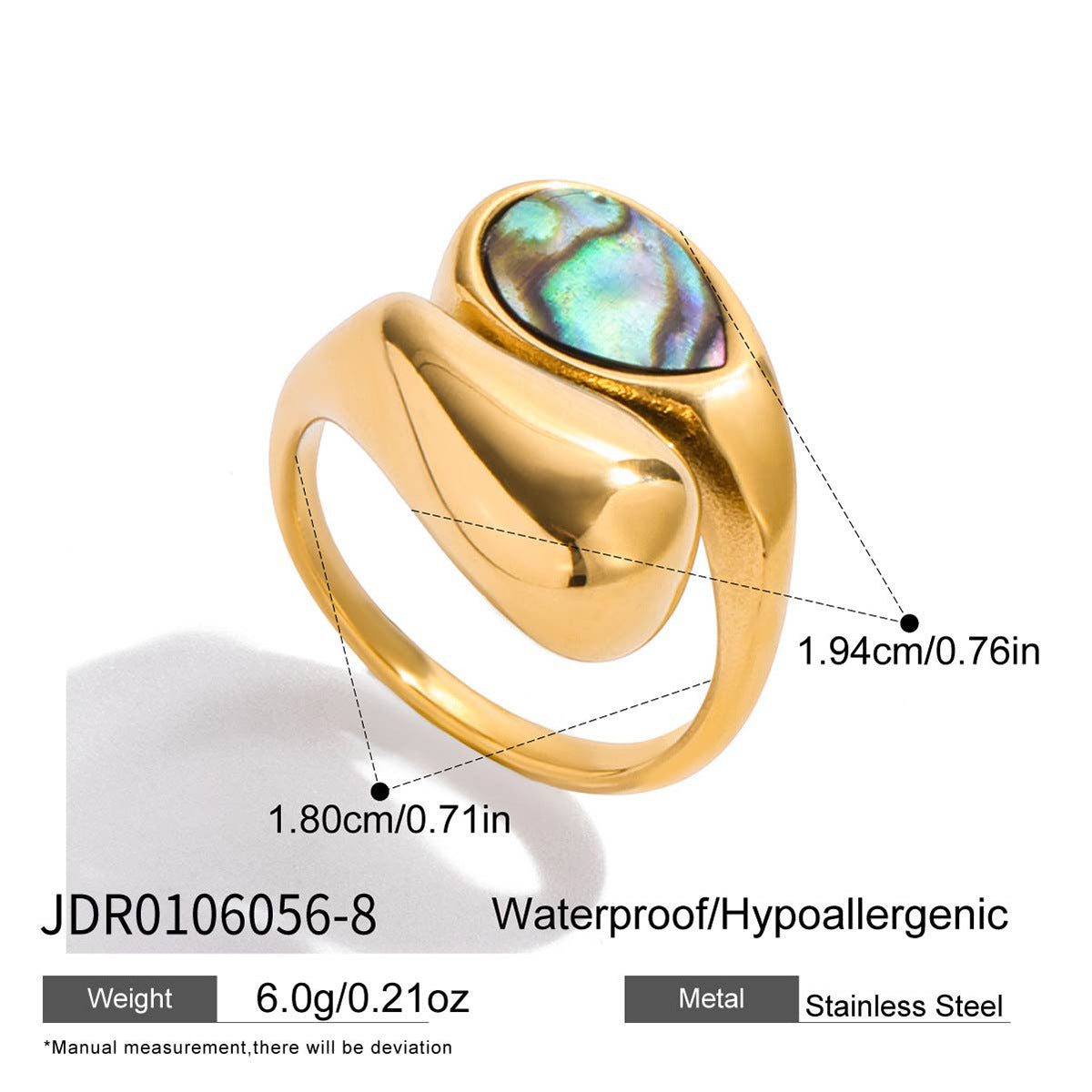 Bracciale di lusso geometrico in acciaio inossidabile placcato oro 18 carati con conchiglia di abalone da donna