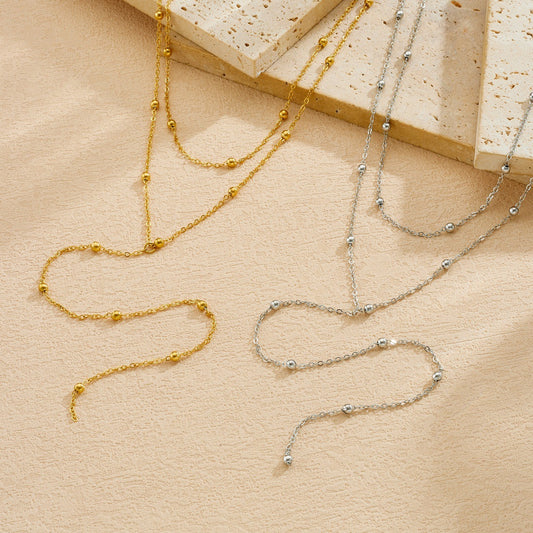 Minimalist Gold Plated Stainless Steel Ball Chain Necklace with Tassel for Women